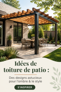 Un patio bien décoré avec une pergola en bois offrant de l'ombre et du style.