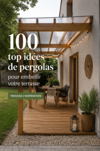 Une belle pergola installée sur une terrasse, entourée de verdure.