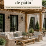 Une pergola en bois agrémentée de plantes grimpantes dans un jardin moderne.