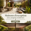 Maison moderne avec une pergola stylée en bois, offrant un bel espace extérieur.