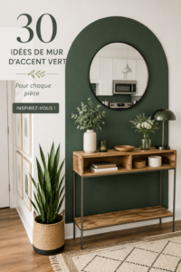 Mur d'accent vert dans un salon moderne avec des meubles en bois