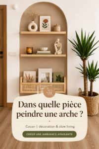 Une arche magnifiquement peinte dans un salon cosy avec des couleurs douces.