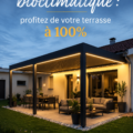 Pergola bioclimatique équipée sur une terrasse ensoleillée, permettant de profiter de l'extérieur.