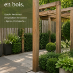 Une pergola en bois bien intégrée dans un jardin moderne, offrant de l'ombre.
