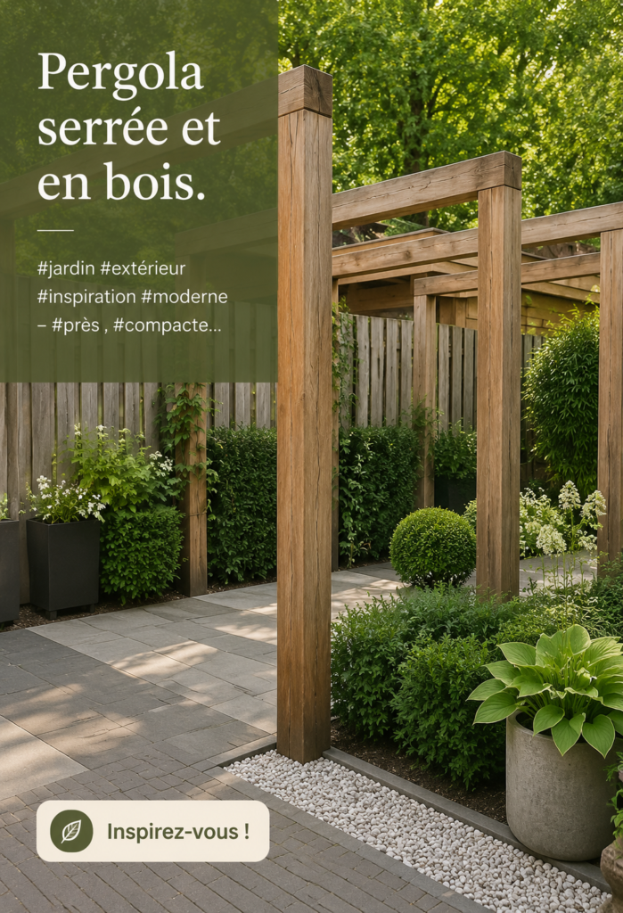 Une pergola en bois bien intégrée dans un jardin moderne, offrant de l'ombre.