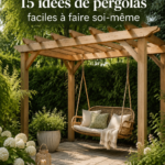 Une belle pergola DIY en bois dans un jardin fleuri