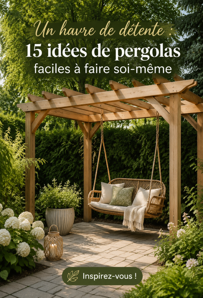 Une belle pergola DIY en bois dans un jardin fleuri