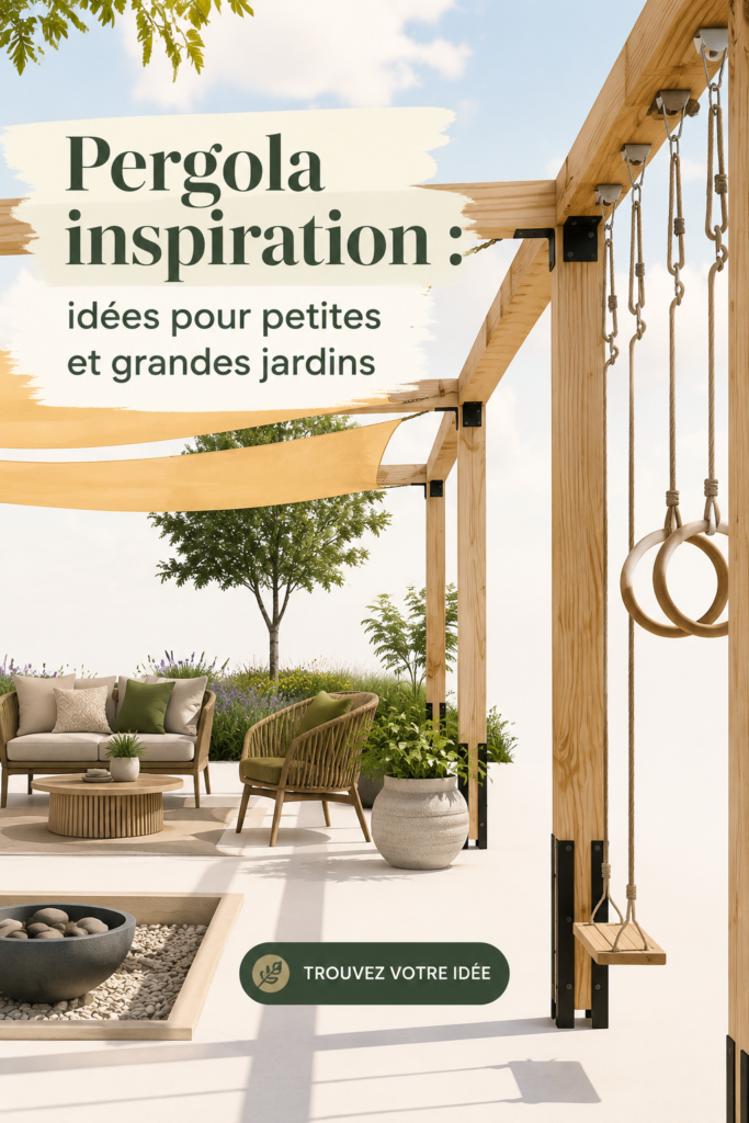 Une belle pergola en bois dans un jardin fleuri, idéale pour créer un espace de détente.