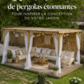 Une belle pergola en bois dans un jardin verdoyant.