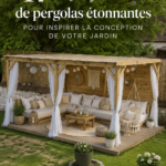 Une belle pergola en bois dans un jardin verdoyant.