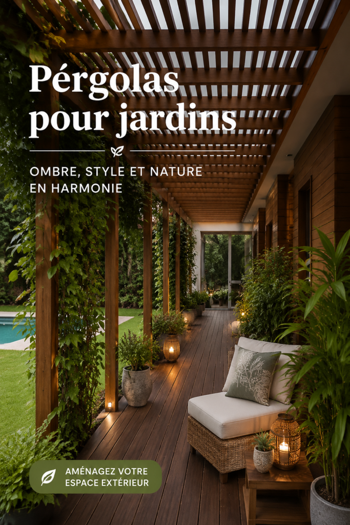 Pergola en bois élégante dans un jardin verdoyant