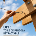 Une superbe pergola avec toile rétractable au-dessus d'une terrasse en bois.