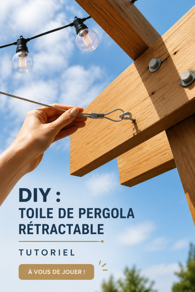Une superbe pergola avec toile rétractable au-dessus d'une terrasse en bois.