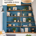 Studio rénové avec une décoration chaleureuse et moderne, optimisant l'espace.