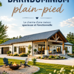 Un barndominium plain-pied moderne avec un design accueillant et ouvert.