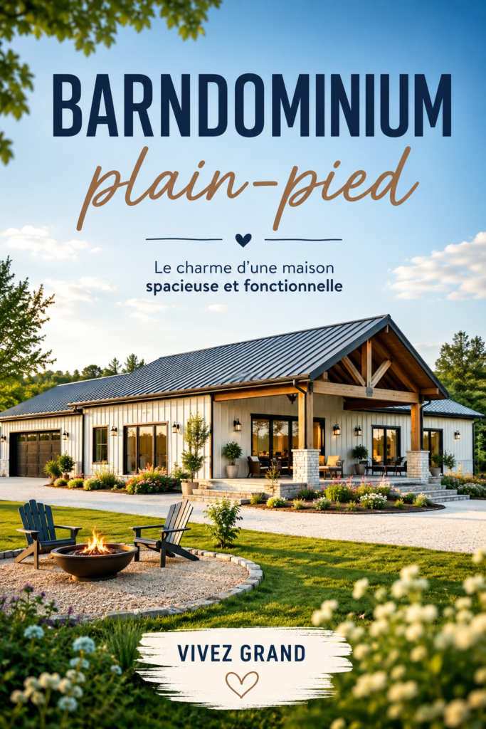 Un barndominium plain-pied moderne avec un design accueillant et ouvert.