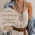 Un modèle portant une tenue boho luxe, alliant élégance et style décontracté.