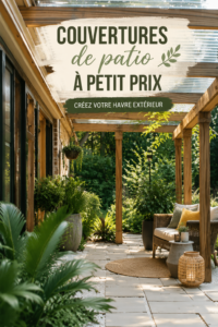 Une terrasse joliment couverte avec des matériaux DIY économiques, créant une ambiance chaleureuse.