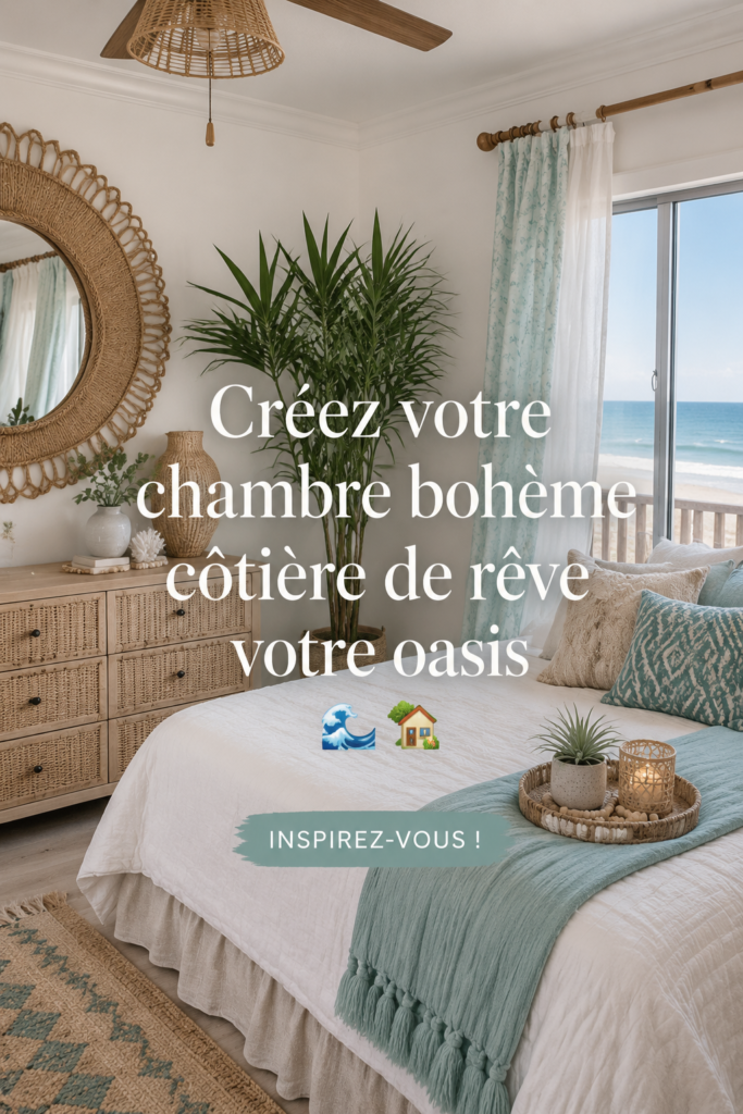 Chambre côtière bohème avec décoration apaisante et naturelle