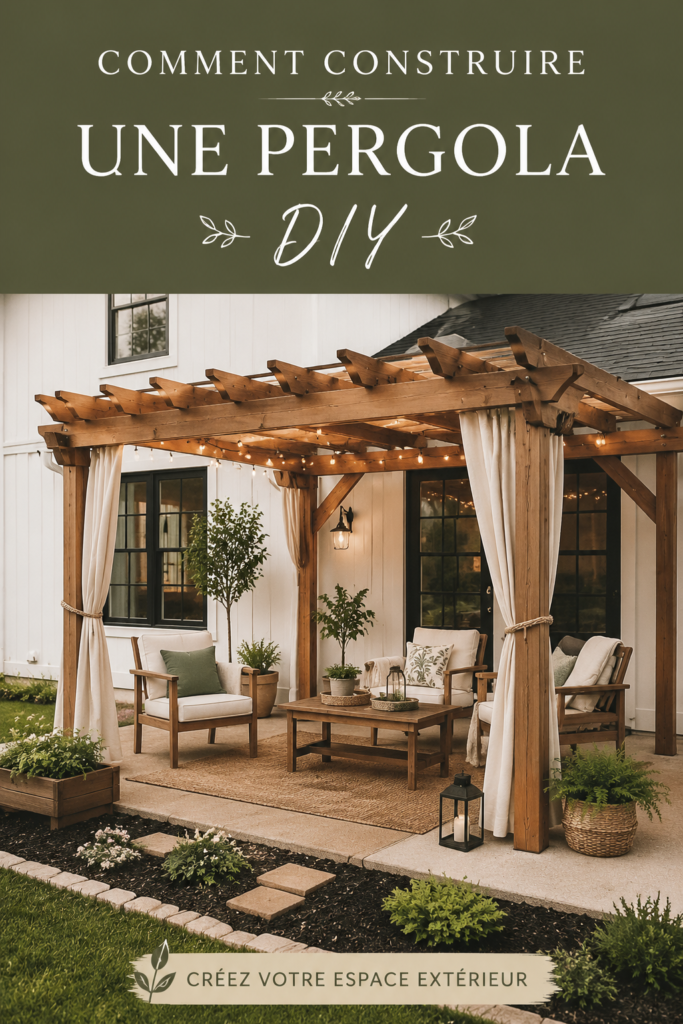 Pergola DIY en bois dans un jardin fleuri