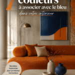 Intérieur moderne avec des murs bleus et des éléments décoratifs colorés