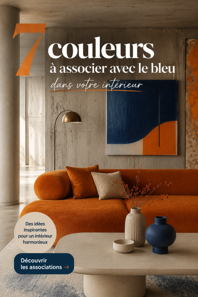 Intérieur moderne avec des murs bleus et des éléments décoratifs colorés