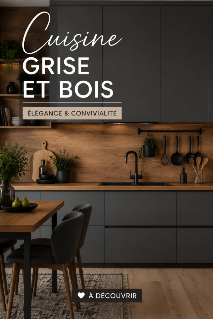 Cuisine élégante alliant gris moderne et bois chaleureux