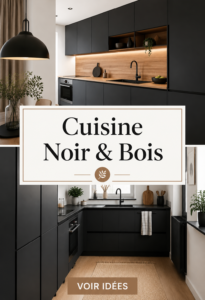 Cuisine moderne avec un mélange harmonieux de noir et bois