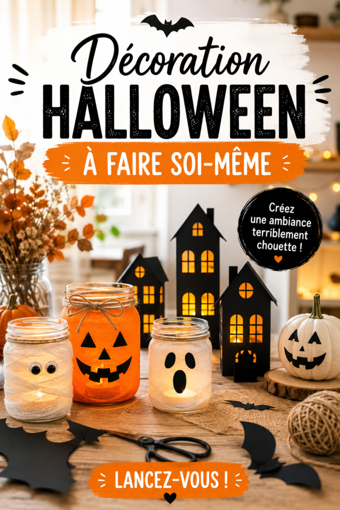 Décorations d'Halloween faites maison avec citrouilles et fantômes en papier