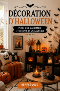 Intérieur décoré pour Halloween avec des citrouilles et des toiles d'araignée