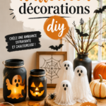 Décorations d'Halloween faites maison avec des citrouilles et des toiles d'araignée