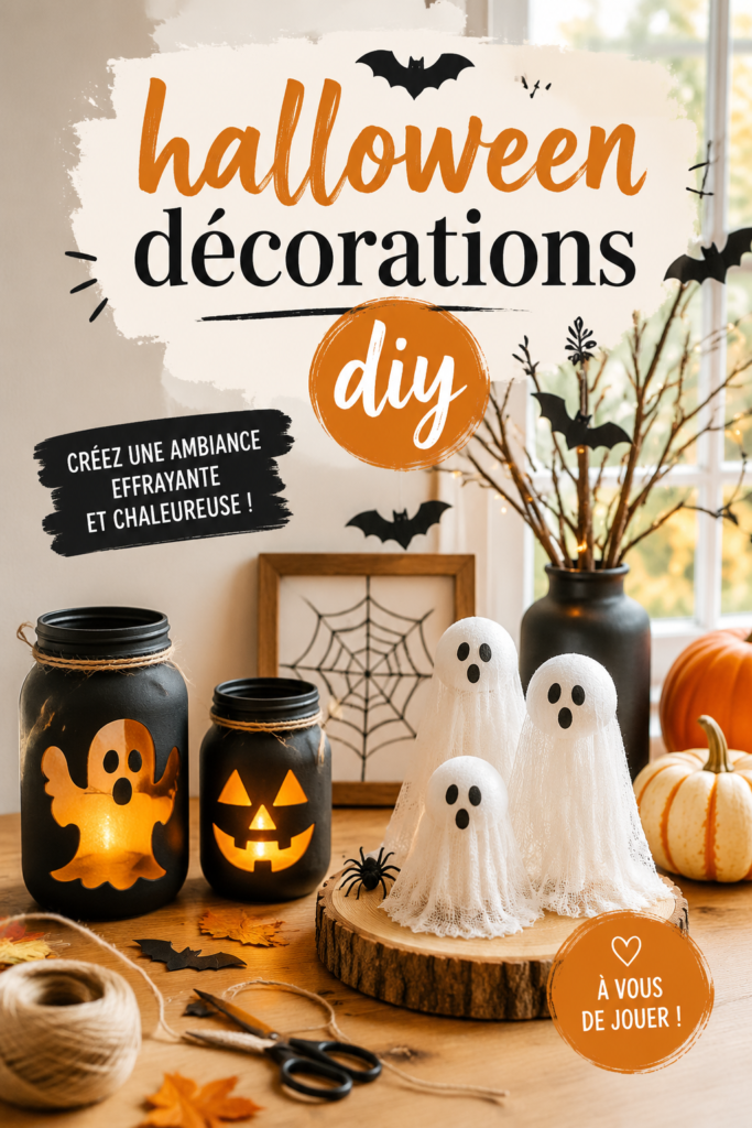 Décorations d'Halloween faites maison avec des citrouilles et des toiles d'araignée