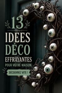 Une décoration intérieure avec des yeux effrayants pour Halloween dans un style bohème.