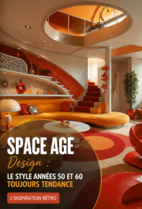 Un salon moderne avec des éléments de design Space Age