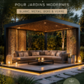 Gazebo minimaliste en bois dans un jardin moderne