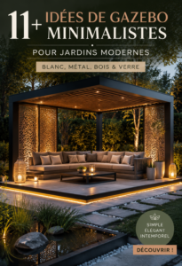 Gazebo minimaliste en bois dans un jardin moderne