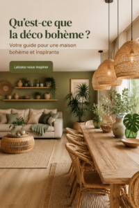 Un salon décoré dans le style bohème avec des tissus colorés et des plantes