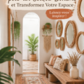 Un couloir décoré dans un style bohème avec des tapis, des coussins et des plantes
