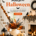 Maison décorée pour Halloween avec des citrouilles et des bougies
