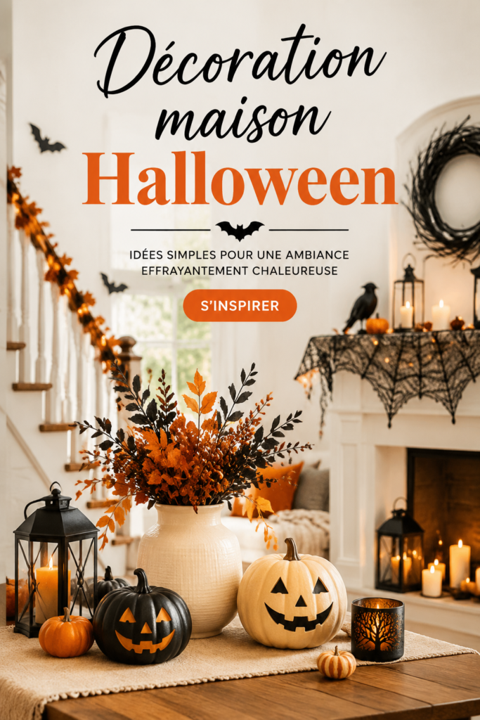 Maison décorée pour Halloween avec des citrouilles et des bougies