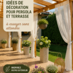 Une belle pergola décorée avec des lumières et des plantes, créant un espace chaleureux et accueillant