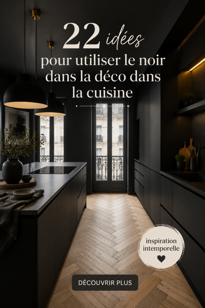 Cuisine moderne avec des éléments noirs élégants.