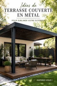 Patio couvert élégant avec table et chaises en bois dans un jardin