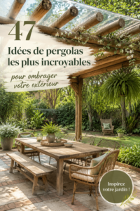 Une belle pergola en bois dans un jardin luxuriant offrant de l'ombre