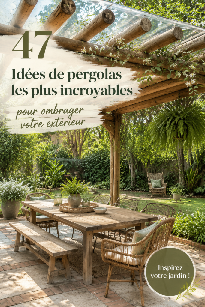 Une belle pergola en bois dans un jardin luxuriant offrant de l'ombre