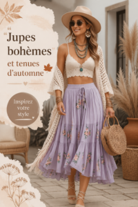 Jupe boho avec motifs fleuris dans un décor automnal
