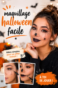 Exemple de maquillage d'Halloween simple avec des couleurs vibrantes