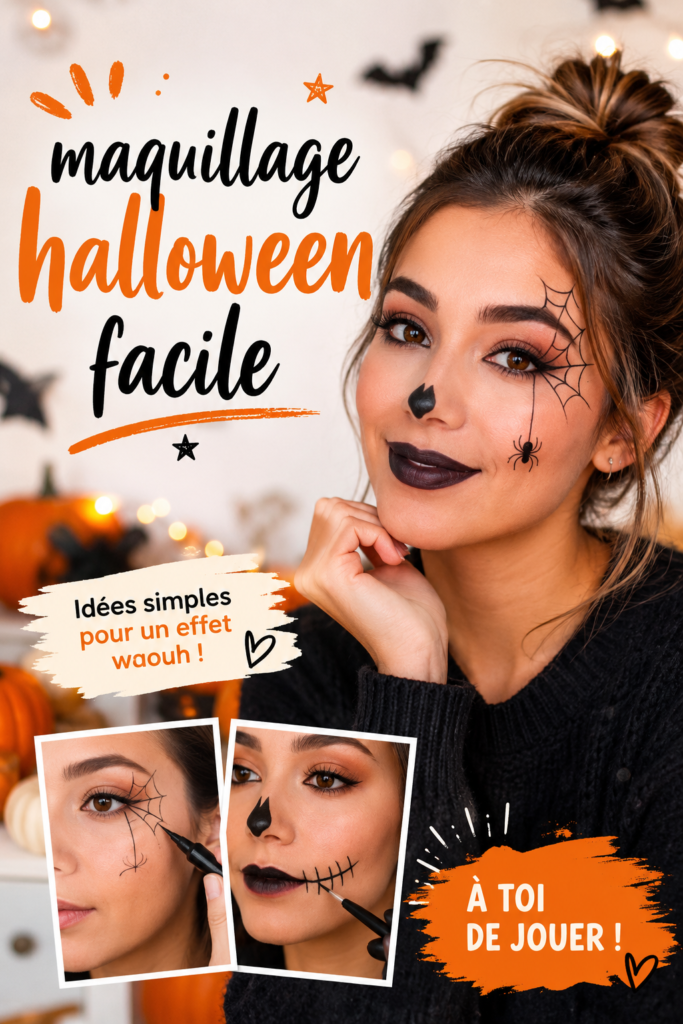Exemple de maquillage d'Halloween simple avec des couleurs vibrantes
