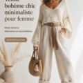Femme portant un outfit boho chic minimaliste dans un lieu naturel.