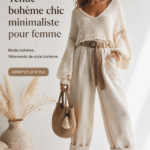 Femme portant un outfit boho chic minimaliste dans un lieu naturel.